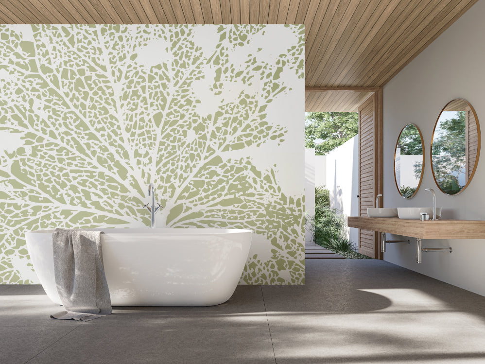 Origin Murals Skeleton Leaf Sage Green 350cm X 280cm