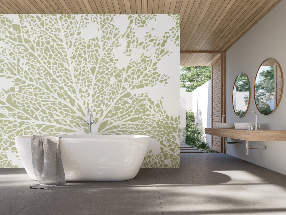 Origin Murals Skeleton Leaf Sage Green 300cm X 240cm