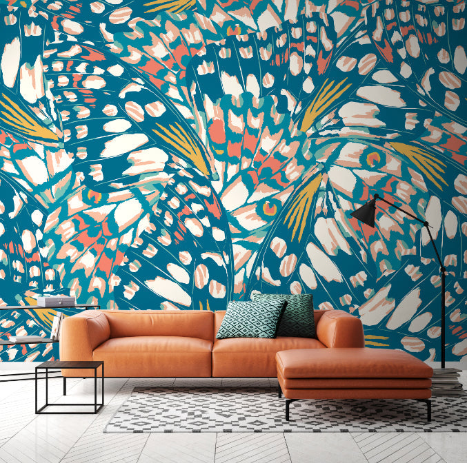Origin Murals Butterfly Wings Teal Blue Orange 350cm X 280cm