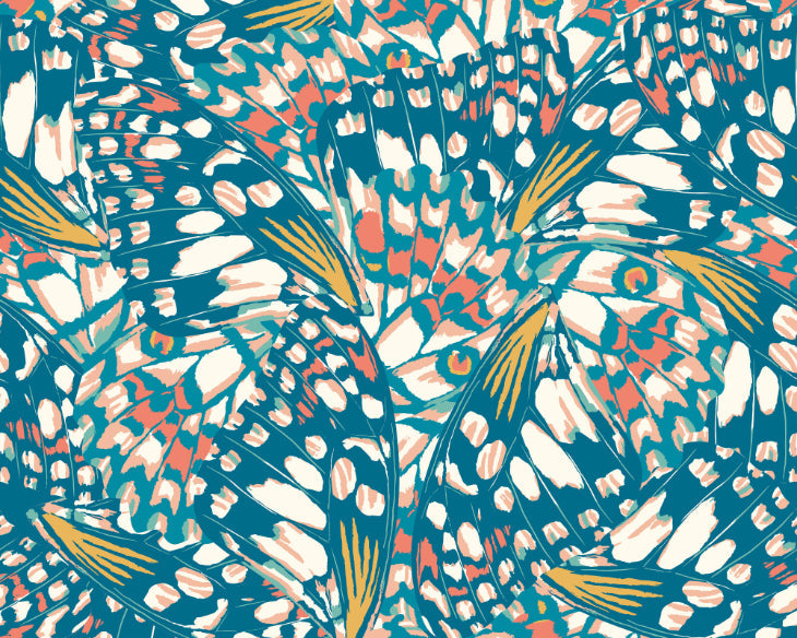 Origin Murals Butterfly Wings Teal Blue Orange 300cm X 240cm