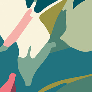 Origin Murals Flowing Flowers Teal Blue Coral 300cm X 240cm