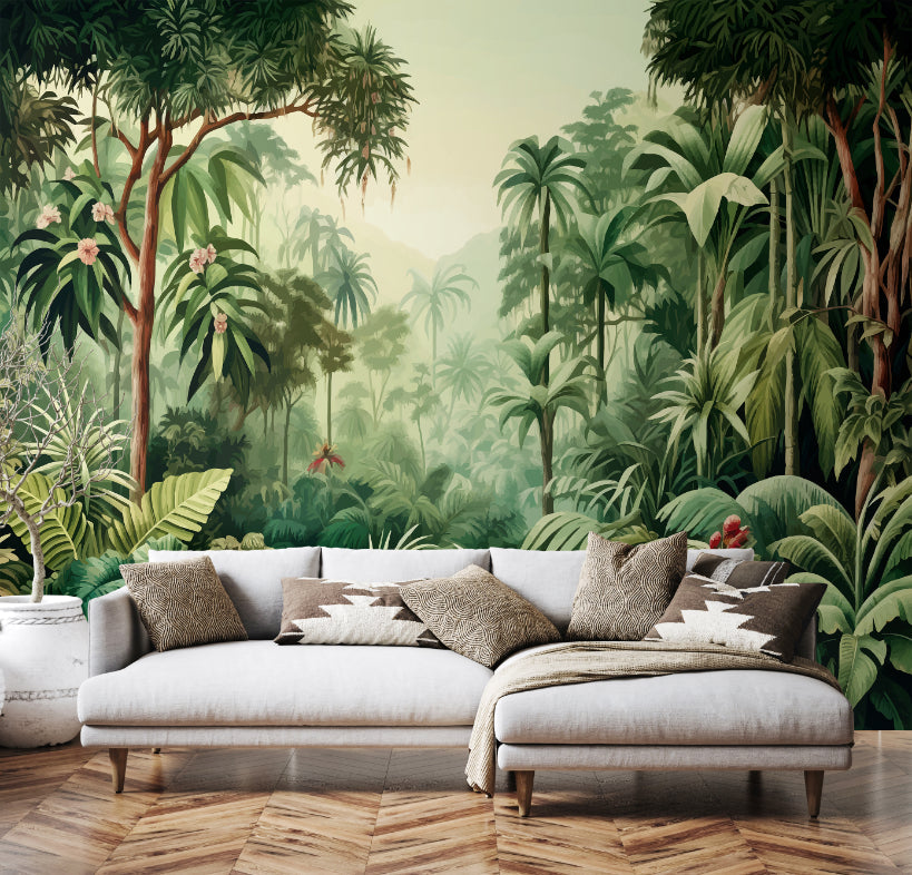 Origin Murals Jungle Trees Forest Green 300cm X 240cm