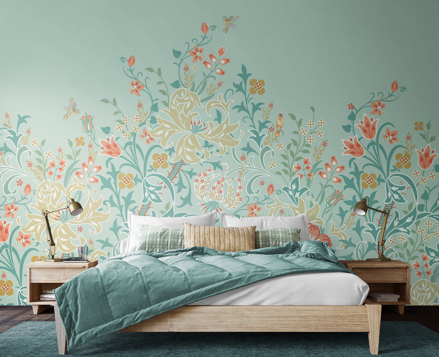 Origin Murals Trailing Lily Duck Egg Blue 350cm X 280cm