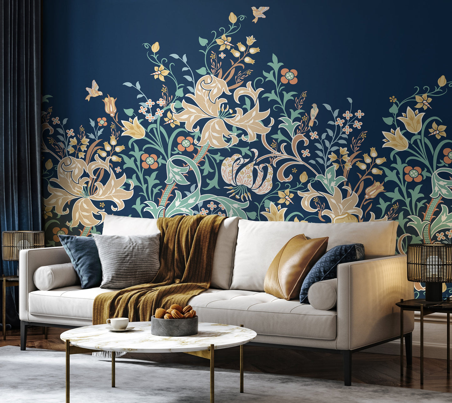 Origin Murals Trailing Lily Navy Blue 350cm X 280cm