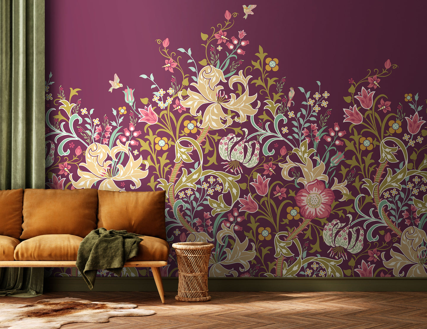 Origin Murals Trailing Lily Aubergine 350cm X 280cm