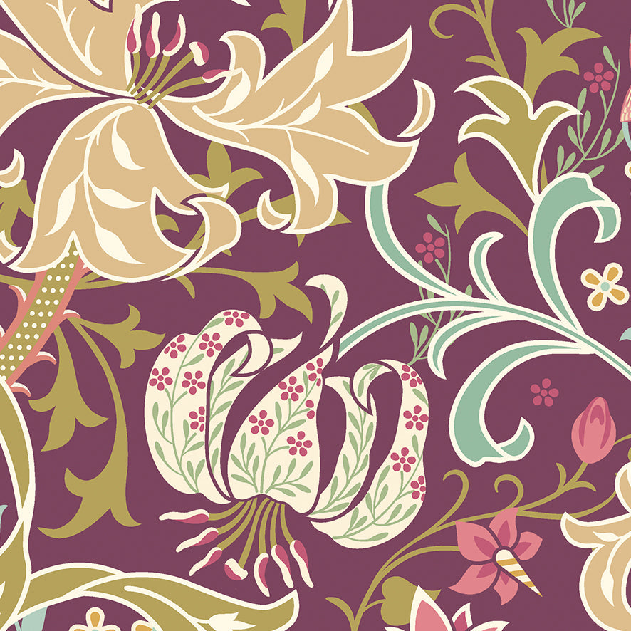 Origin Murals Trailing Lily Aubergine 300cm X 240cm