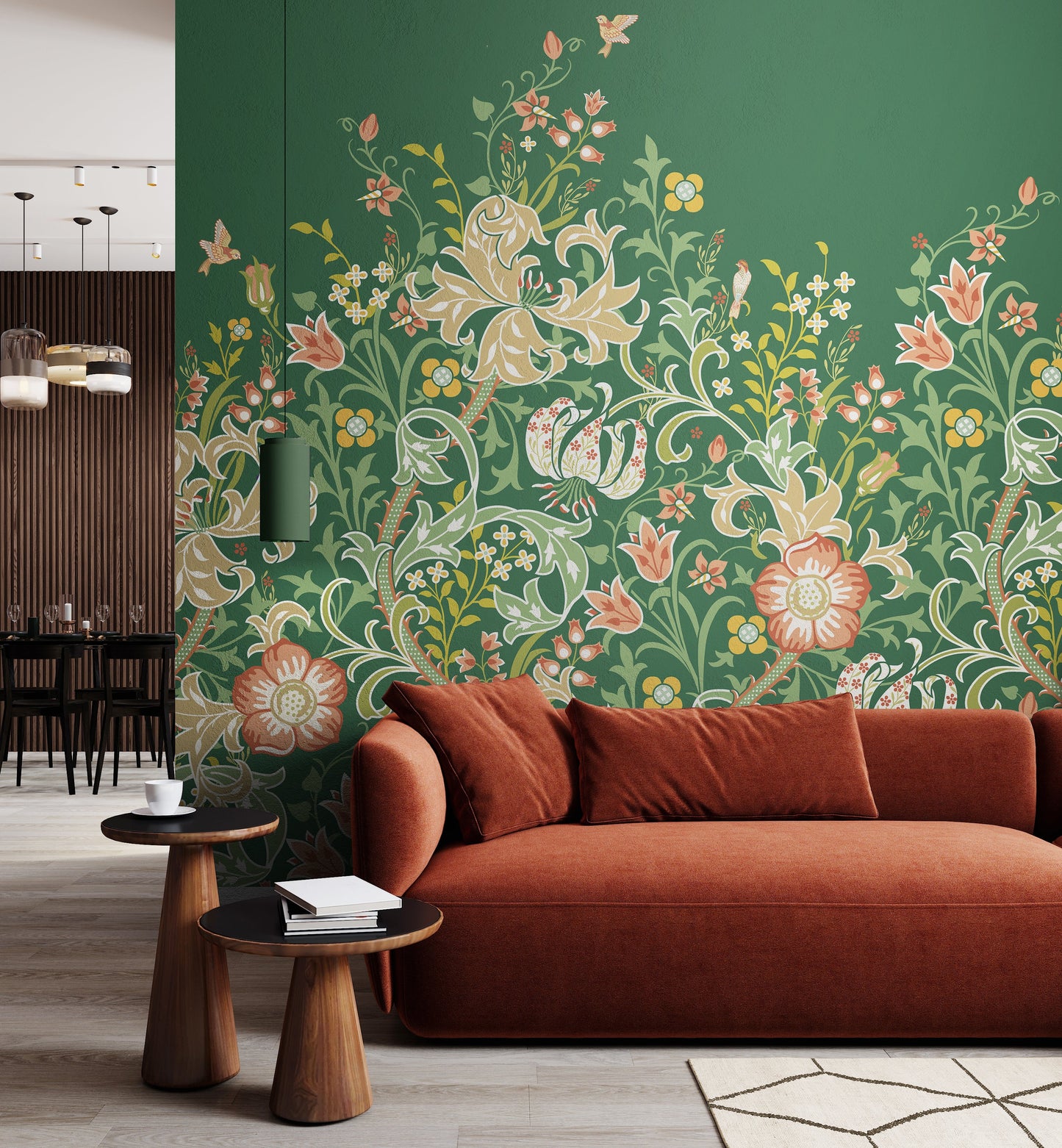 Origin Murals Trailing Lily Forest Green 350cm X 280cm
