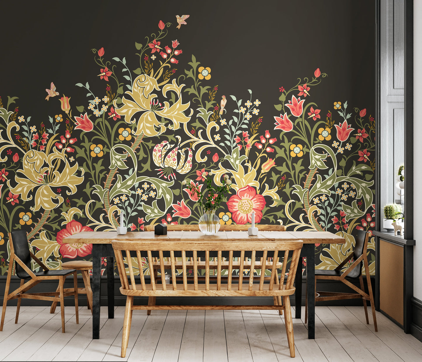 Origin Murals Trailing Lily Midnight 350cm X 280cm