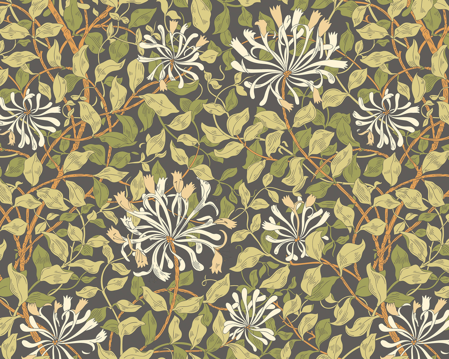 Origin Murals Honeysuckle Black And Olive Green 300cm X 240cm