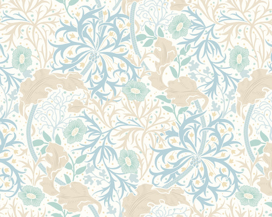 Origin Murals Trailing Seaweed Garden Blue And Linen 350cm X 280cm