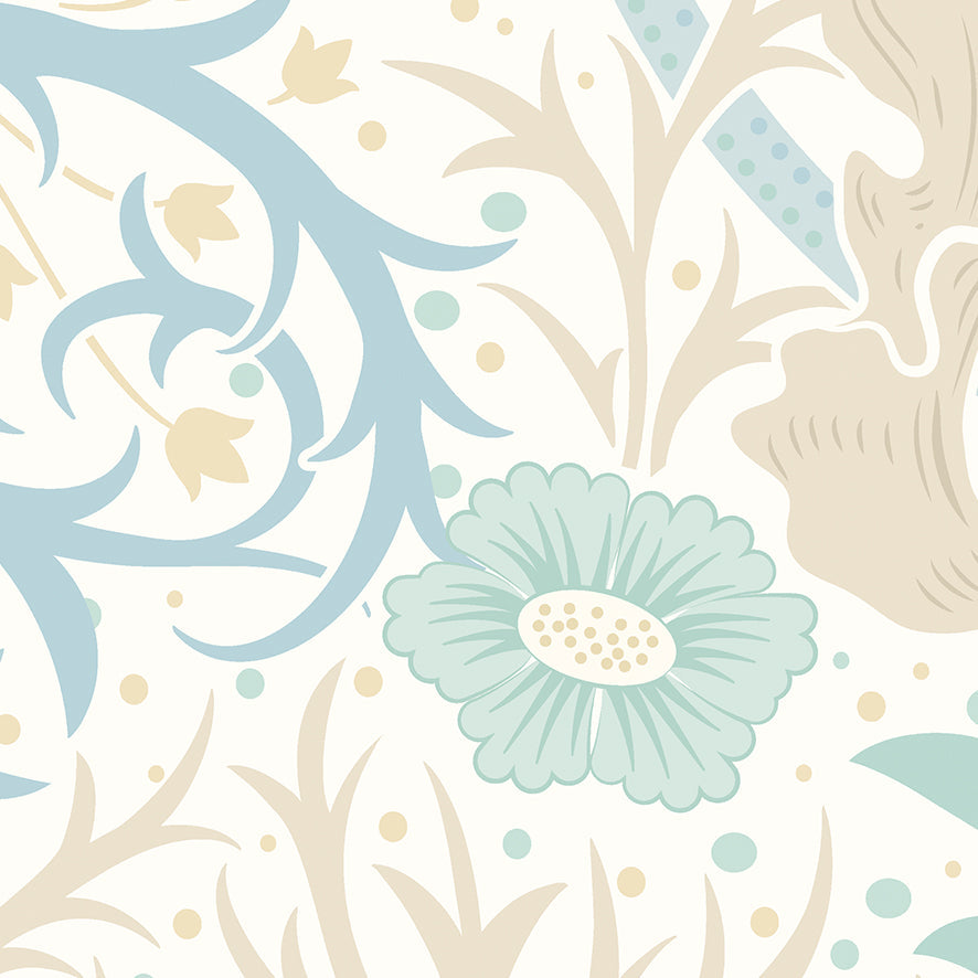 Origin Murals Trailing Seaweed Garden Blue And Linen 300cm X 240cm