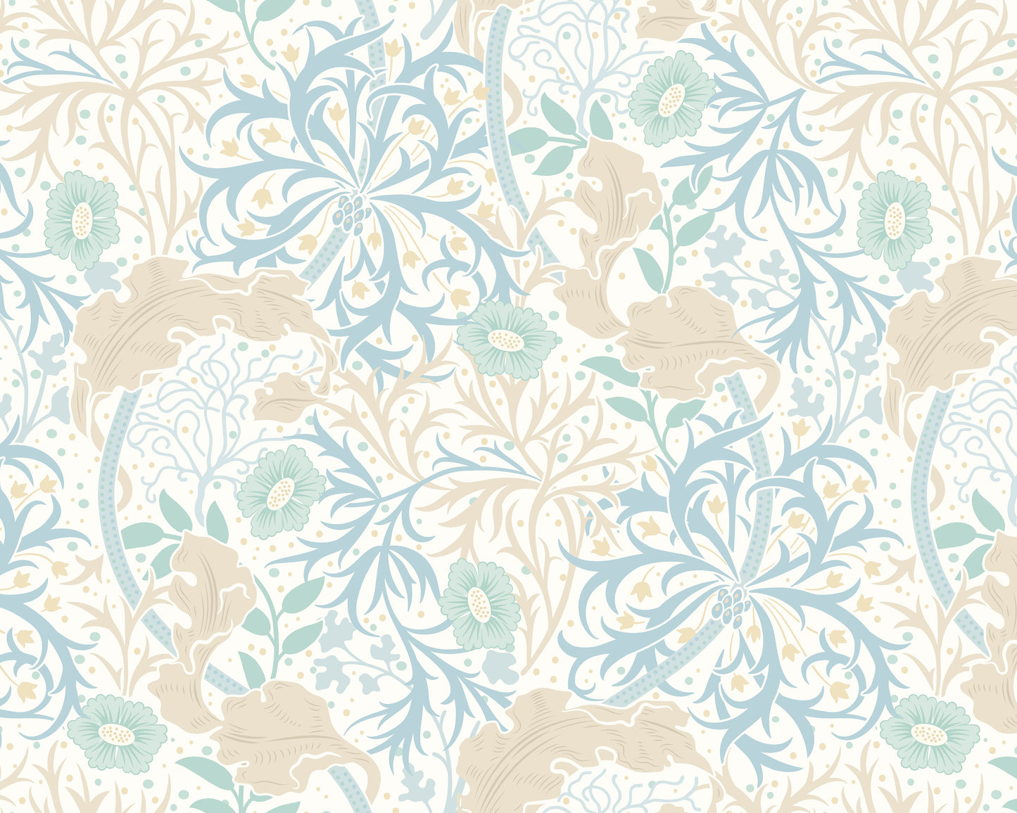 Origin Murals Trailing Seaweed Garden Blue And Linen 300cm X 240cm