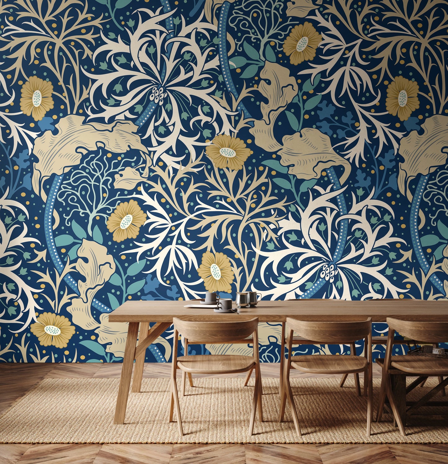 Origin Murals Trailing Seaweed Garden Ink And Petrol 350cm X 280cm