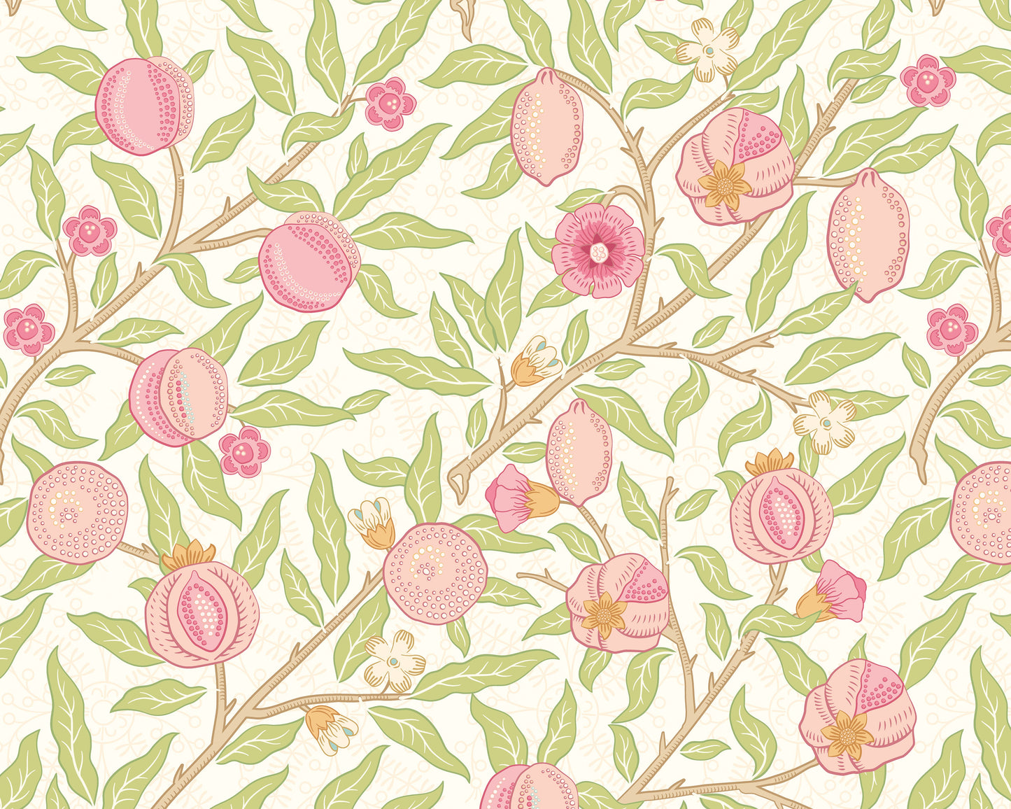 Origin Murals Fruit And Foliage Rose And Apple Green 350cm X 280cm