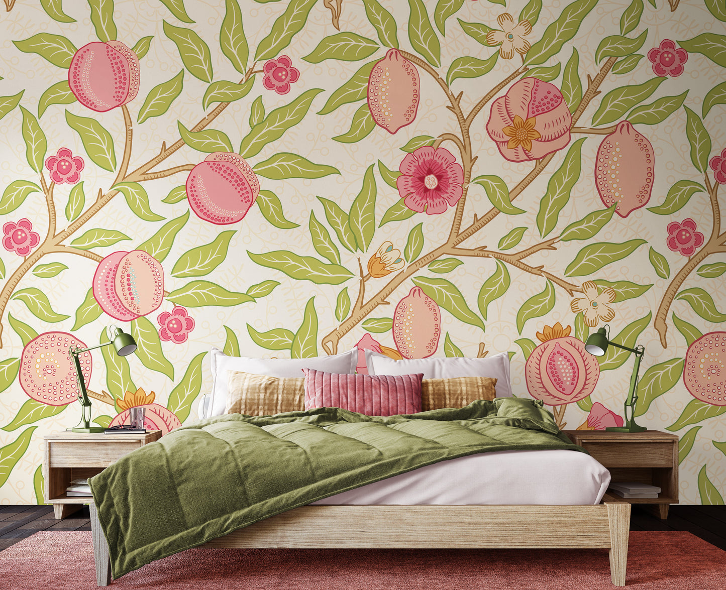 Origin Murals Fruit And Foliage Rose And Apple Green 300cm X 240cm