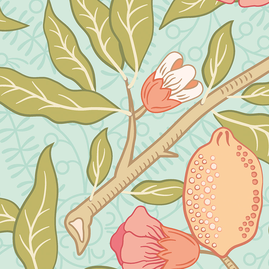 Origin Murals Fruit And Foliage Aqua And Apricot 350cm X 280cm