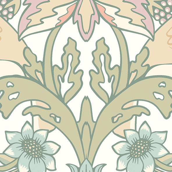Origin Murals Birds Fruit And Foliage Sage And Apricot 350cm X 280cm