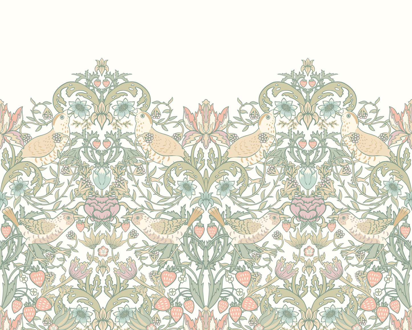 Origin Murals Birds Fruit And Foliage Sage And Apricot 300cm X 240cm