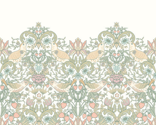 Origin Murals Birds Fruit And Foliage Sage And Apricot 300cm X 240cm