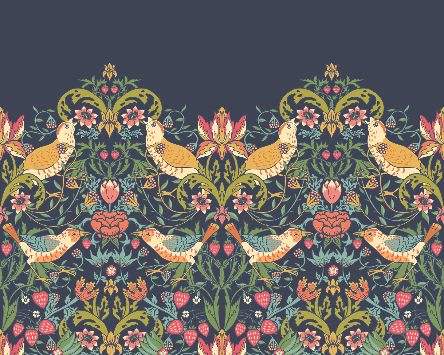 Origin Murals Birds Fruit And Foliage Navy And Coral 350cm X 280cm