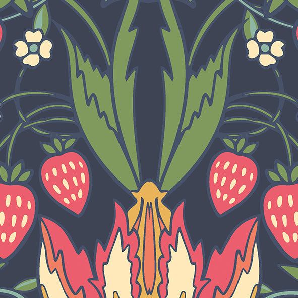 Origin Murals Birds Fruit And Foliage Navy And Coral 300cm X 240cm