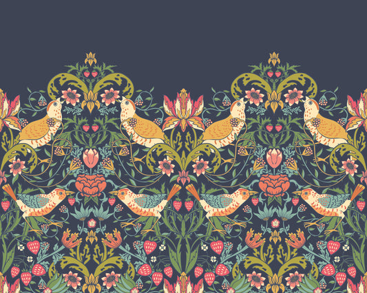 Origin Murals Birds Fruit And Foliage Navy And Coral 300cm X 240cm