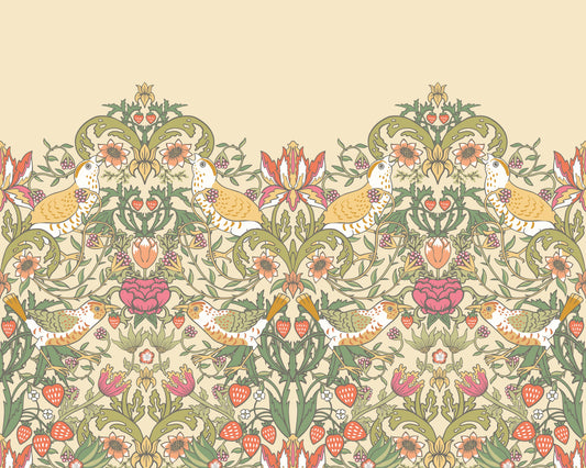 Origin Murals Birds Fruit And Foliage Gold And Olive 350cm X 280cm