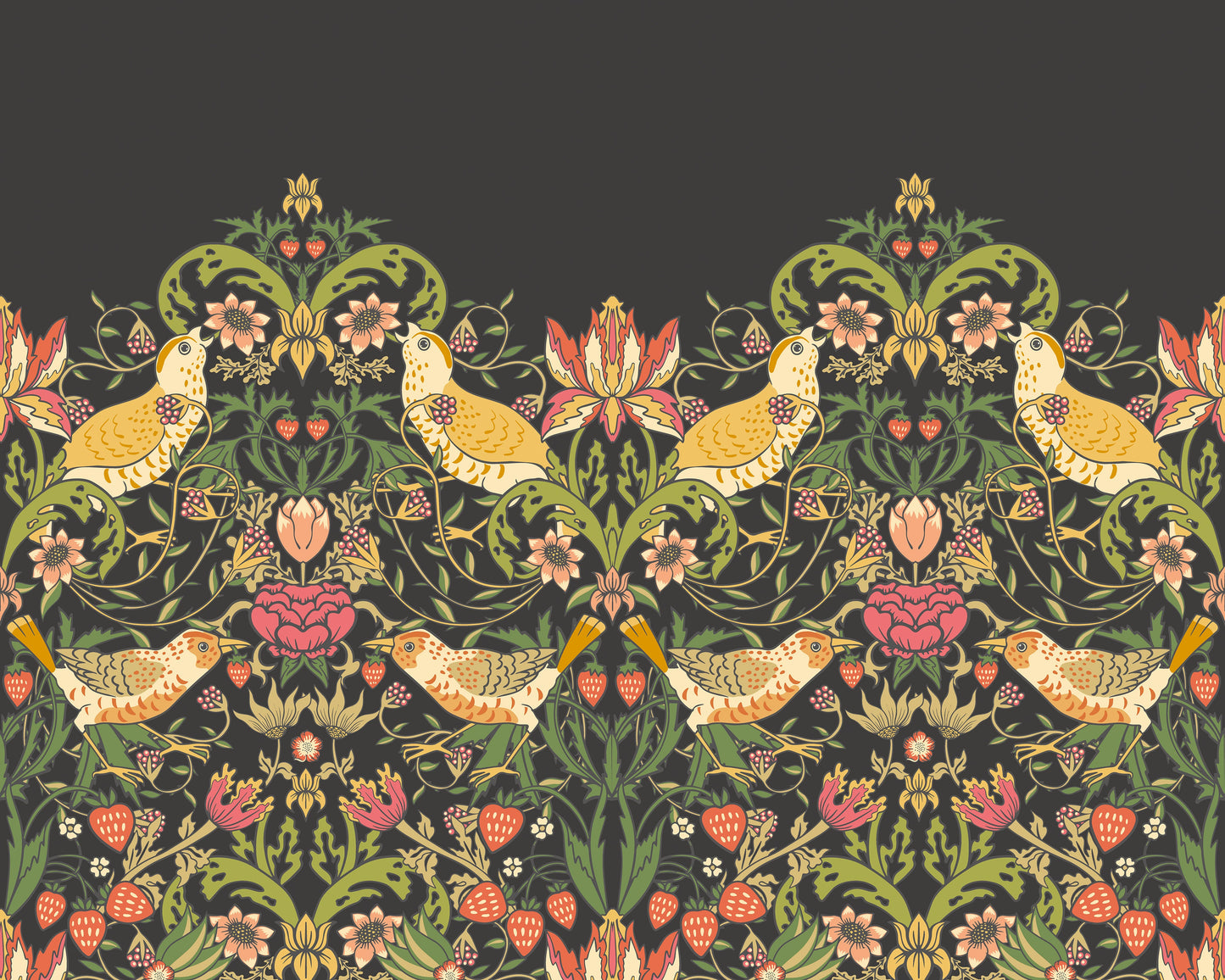 Origin Murals Birds Fruit And Foliage Black And Olive 350cm X 280cm