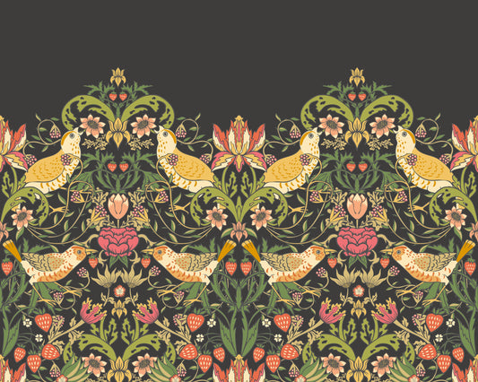 Origin Murals Birds Fruit And Foliage Black And Olive 350cm X 280cm