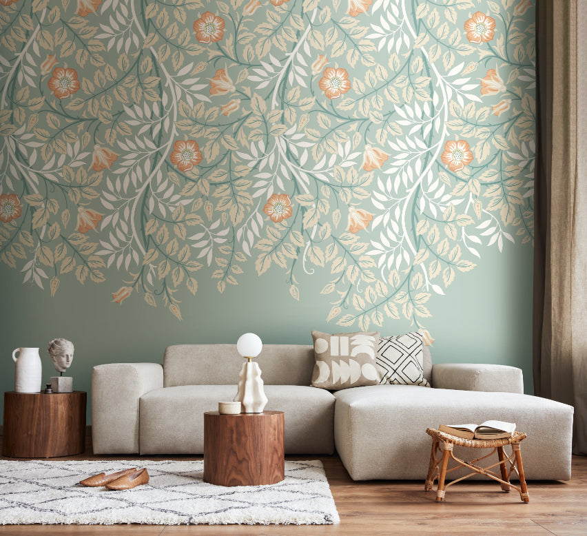 Origin Murals Cascading Rosehip Seafoam And Apricot 300cm X 240cm