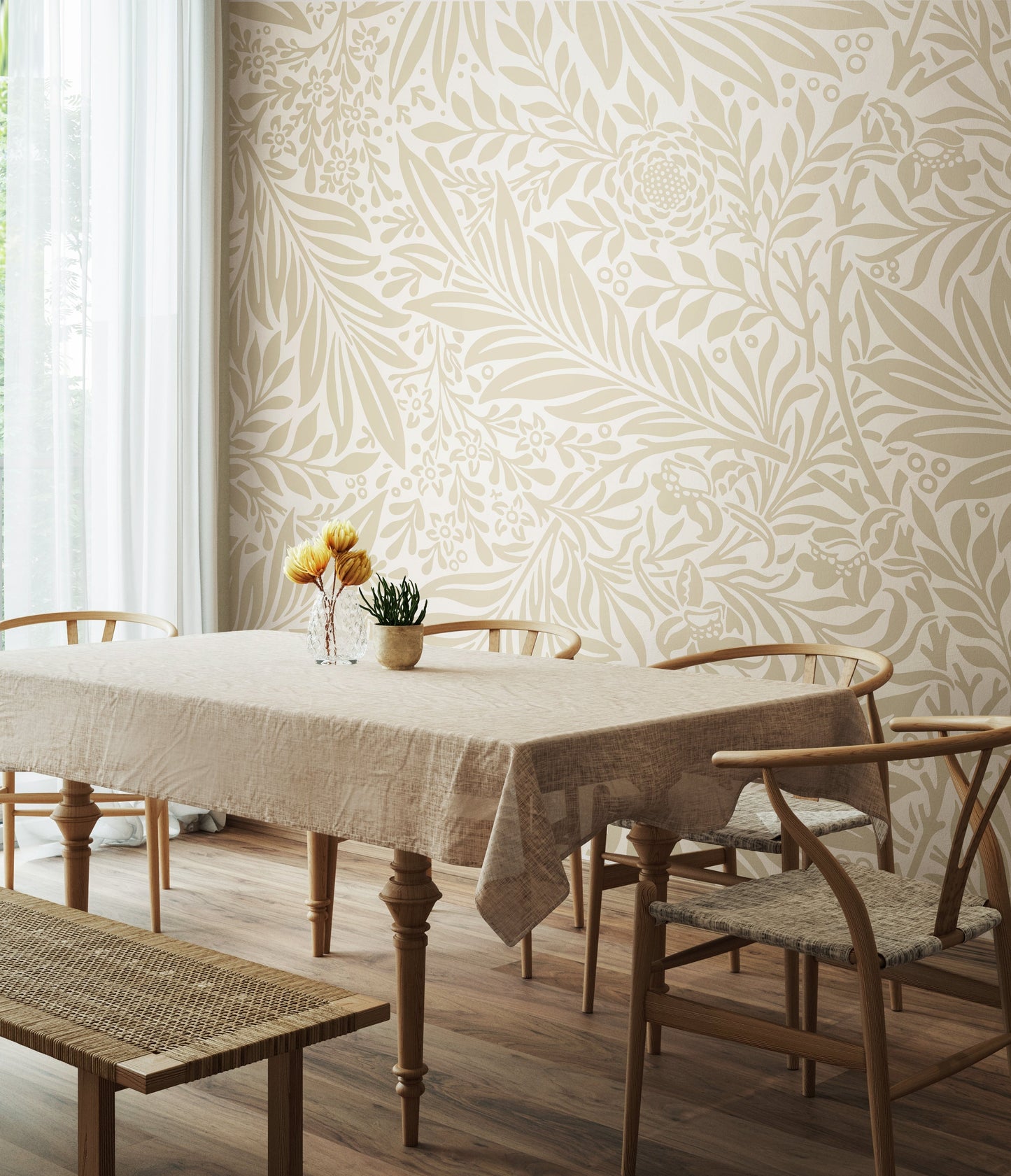 Origin Murals Trailing Ferns Stone And Linen 300cm X 240cm