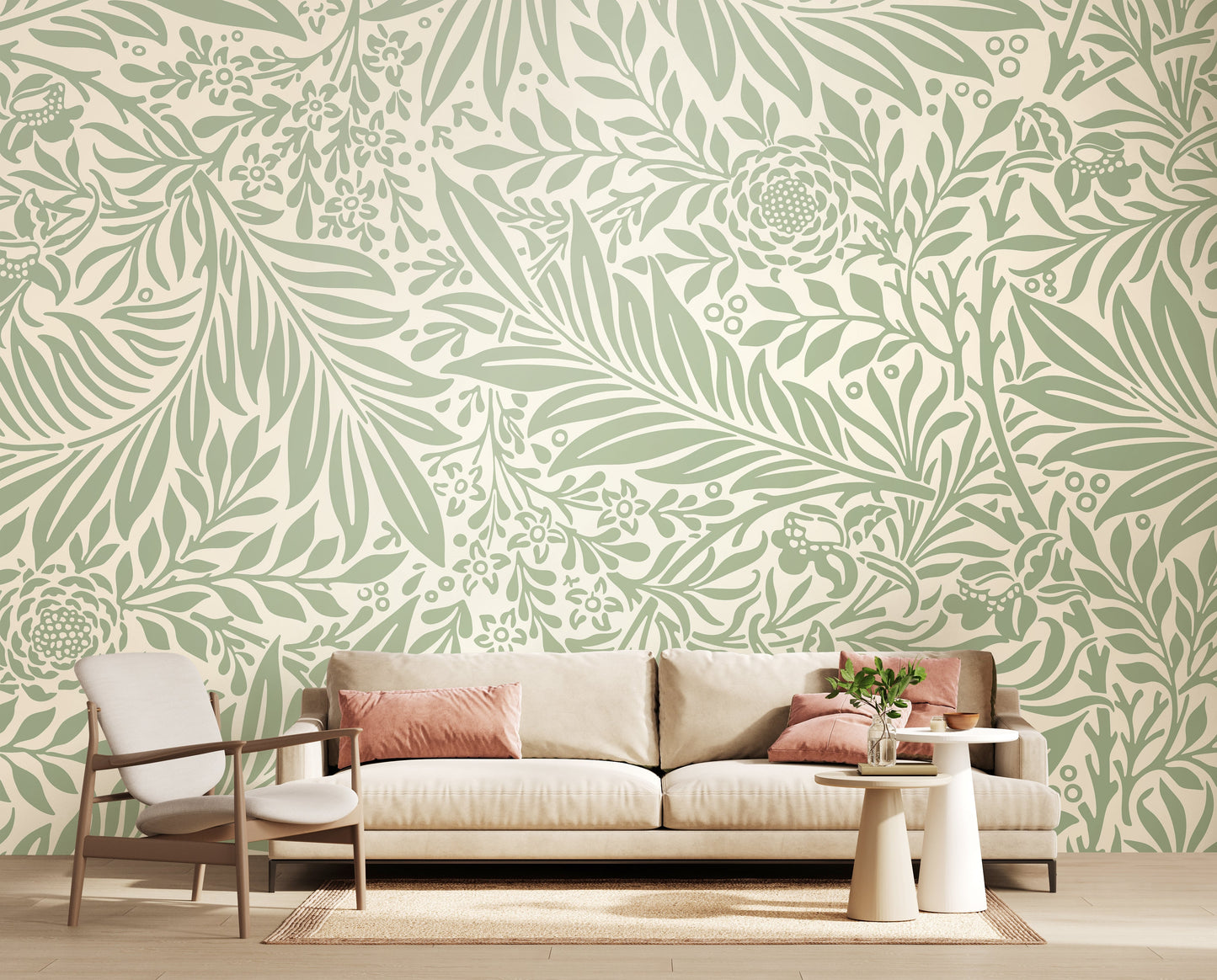Origin Murals Trailing Ferns Sage Green 350cm X 280cm