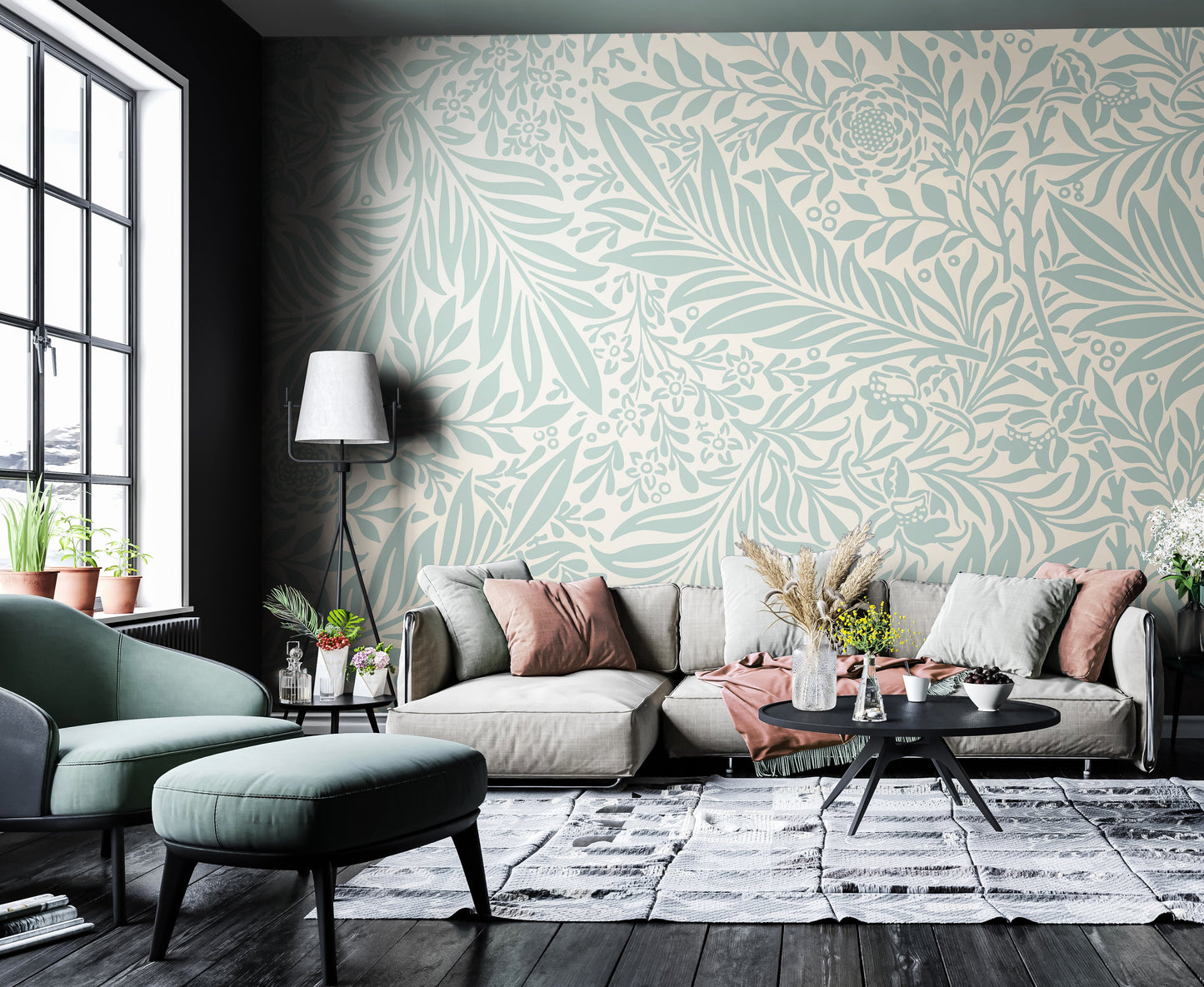 Origin Murals Trailing Ferns Duck Egg 300cm X 240cm