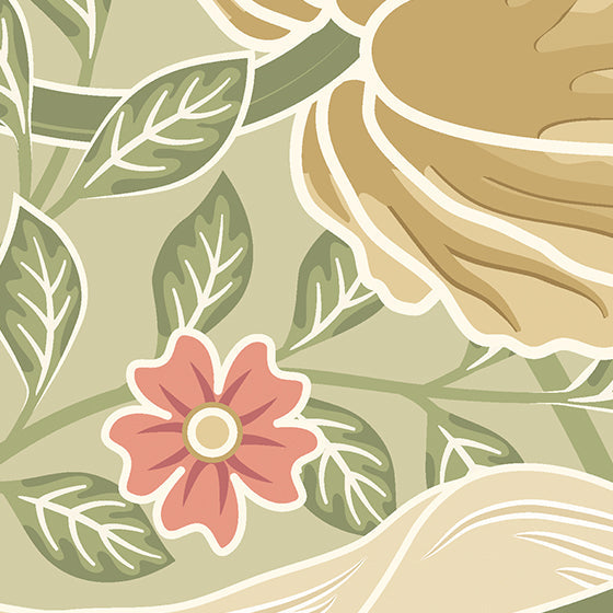 Origin Murals Flower Circle Olive And Coral 350cm X 280cm