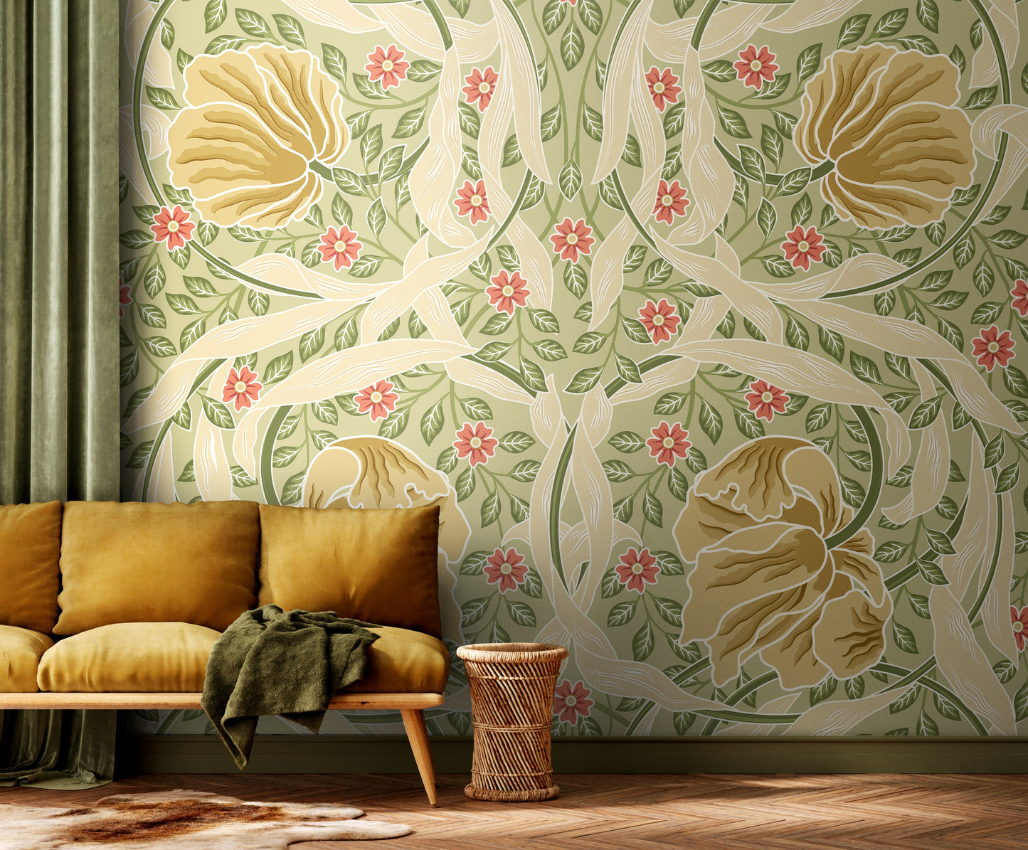 Origin Murals Flower Circle Olive And Coral 350cm X 280cm