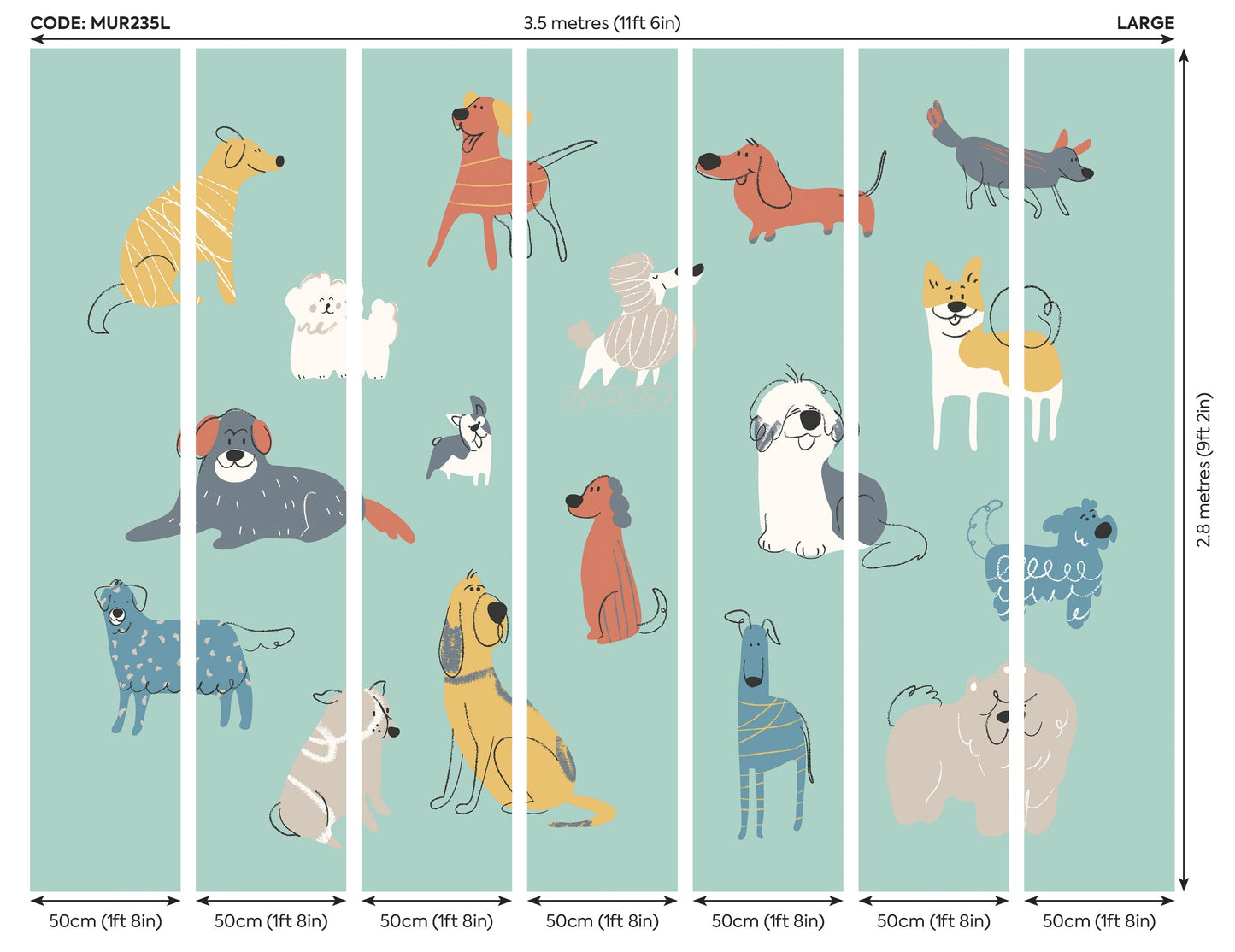 Origin Murals Happy Dogs Teal Blue 350cm X 280cm