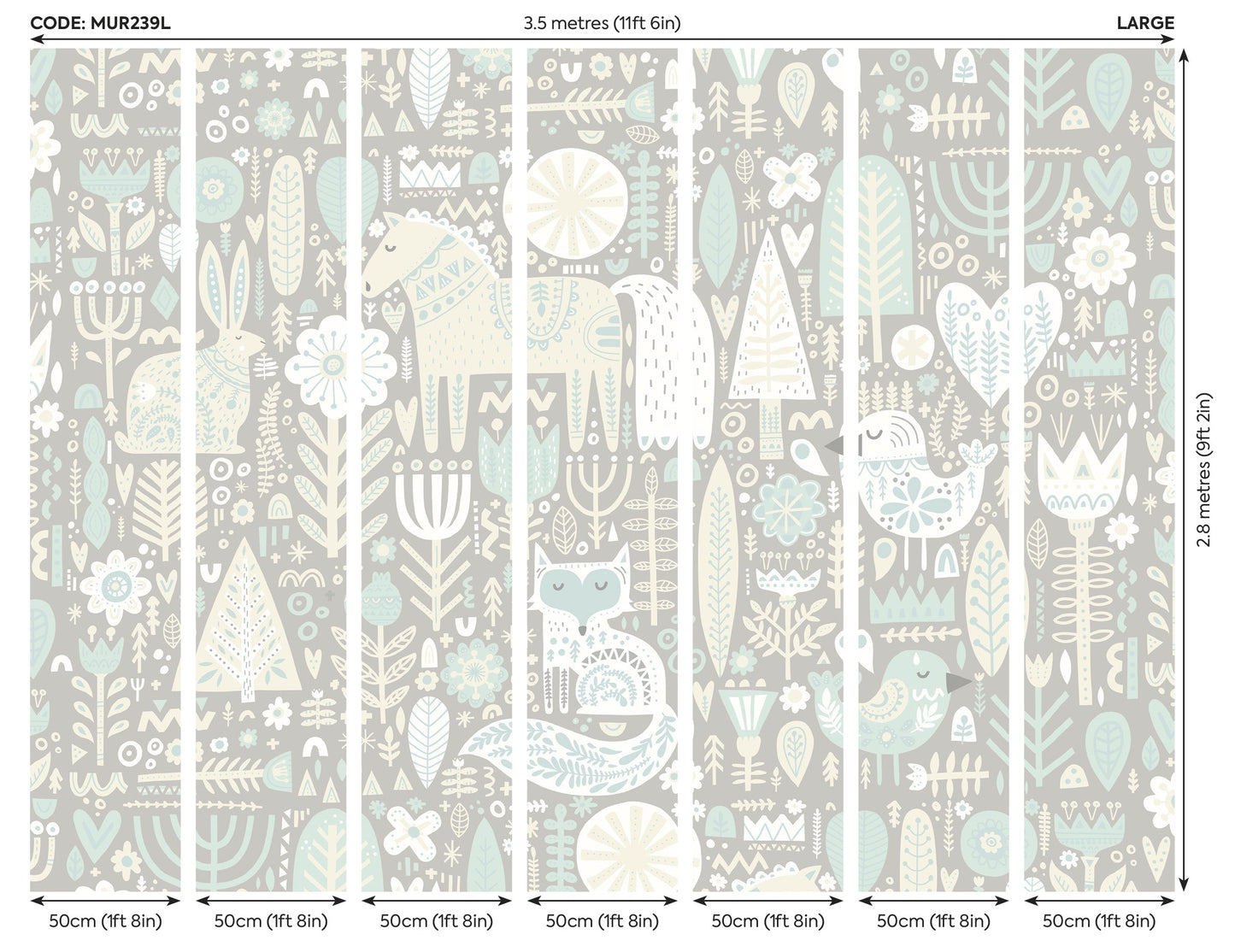 Origin Murals Scandi Forest Animals Warm Grey 350cm X 280cm