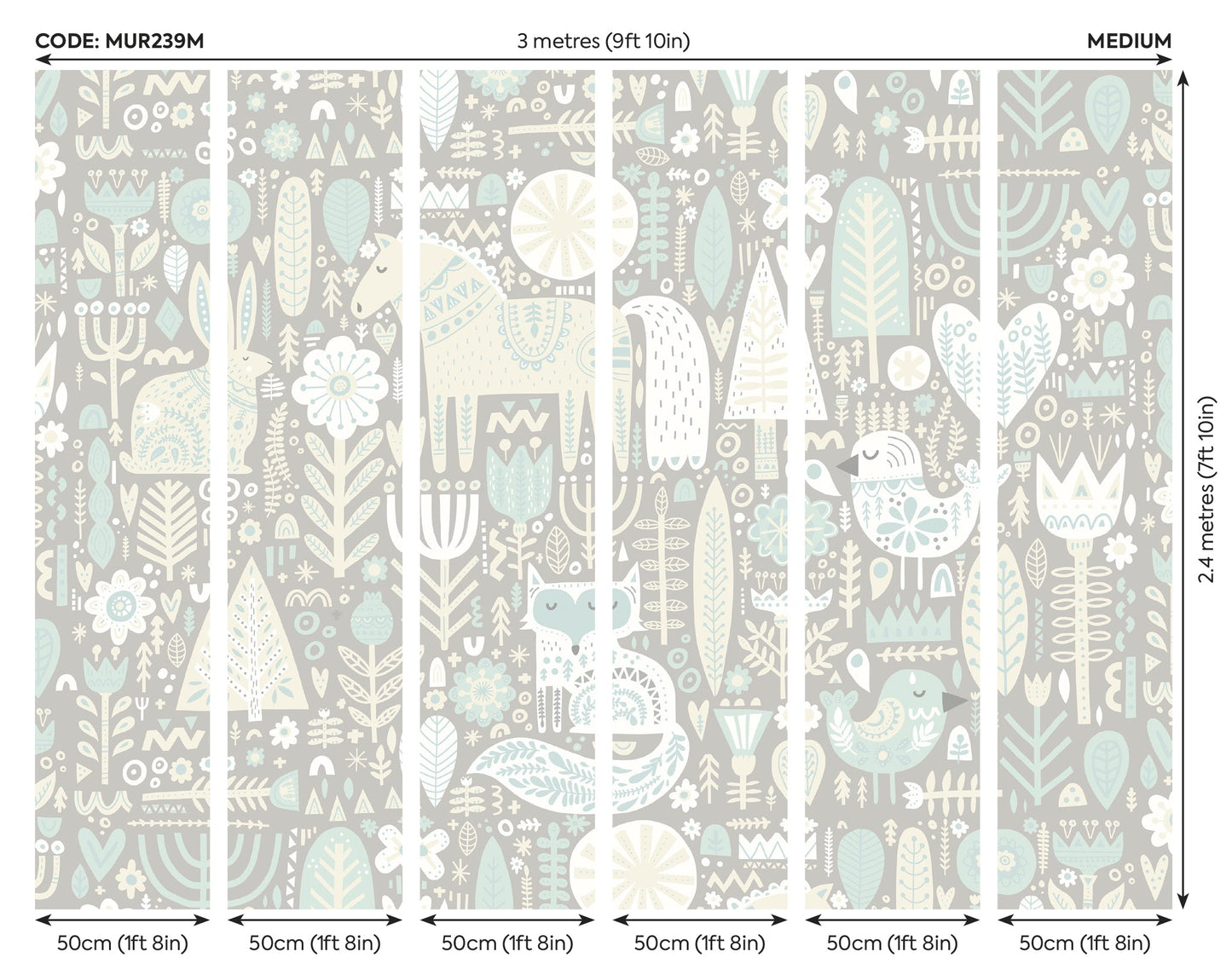 Origin Murals Scandi Forest Animals Warm Grey 300cm X 240cm