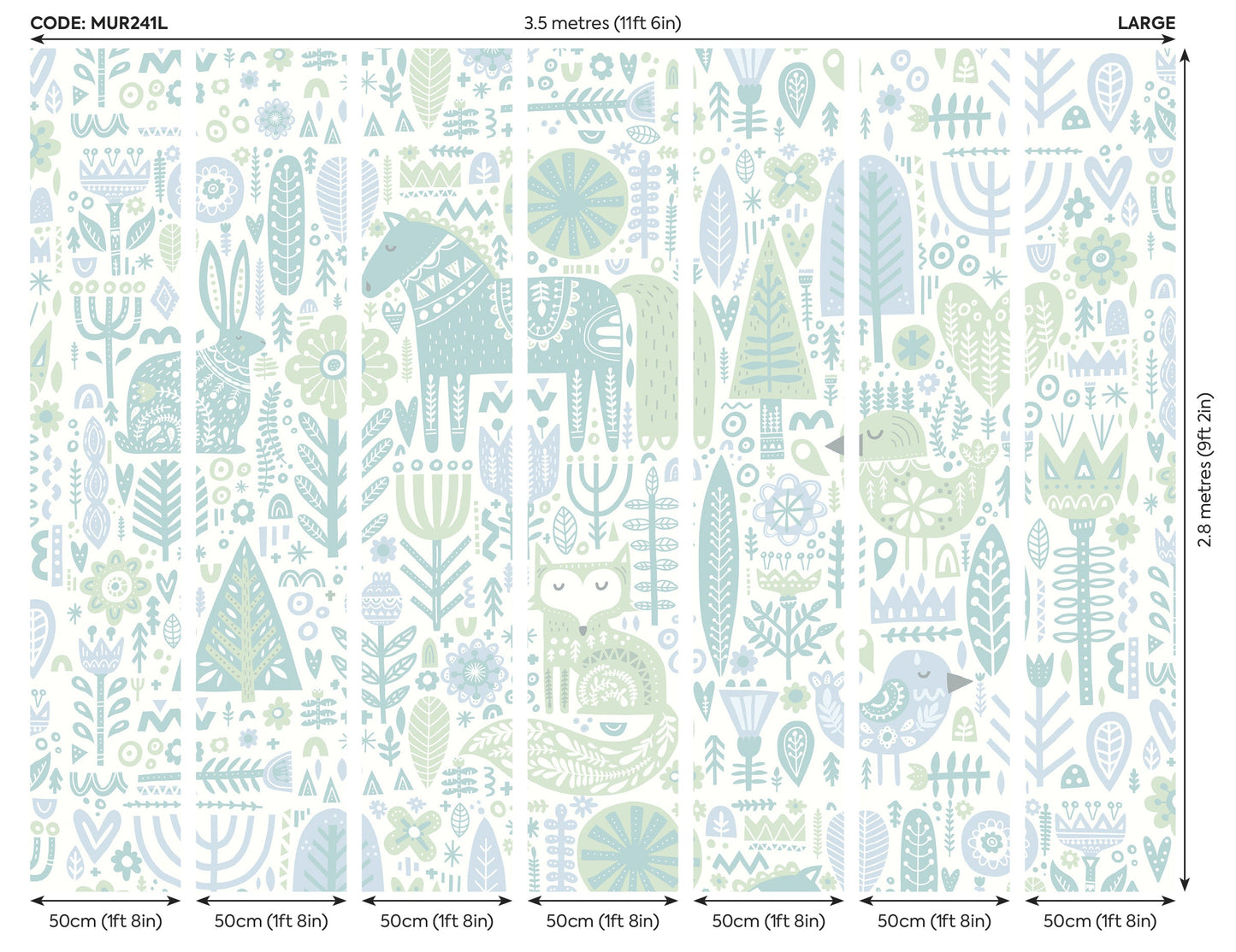 Origin Murals Scandi Forest Animals Teal Blue 350cm X 280cm