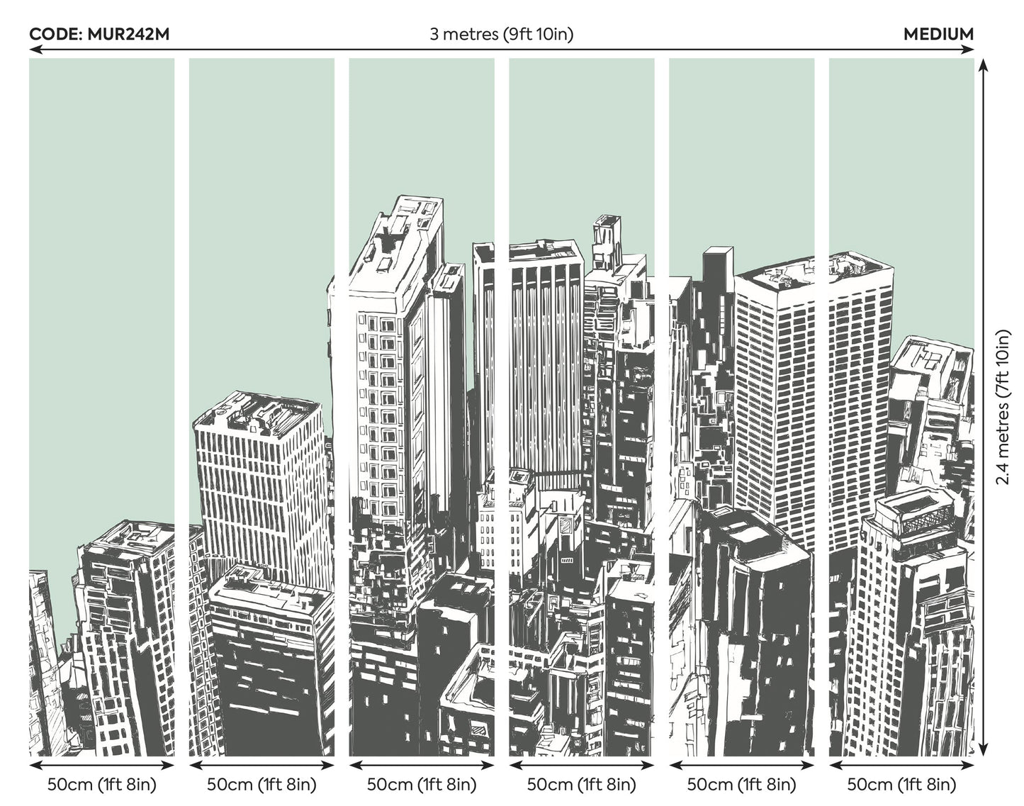 Origin Murals Urban City Skyscrapers Mint Green 300cm X 240cm