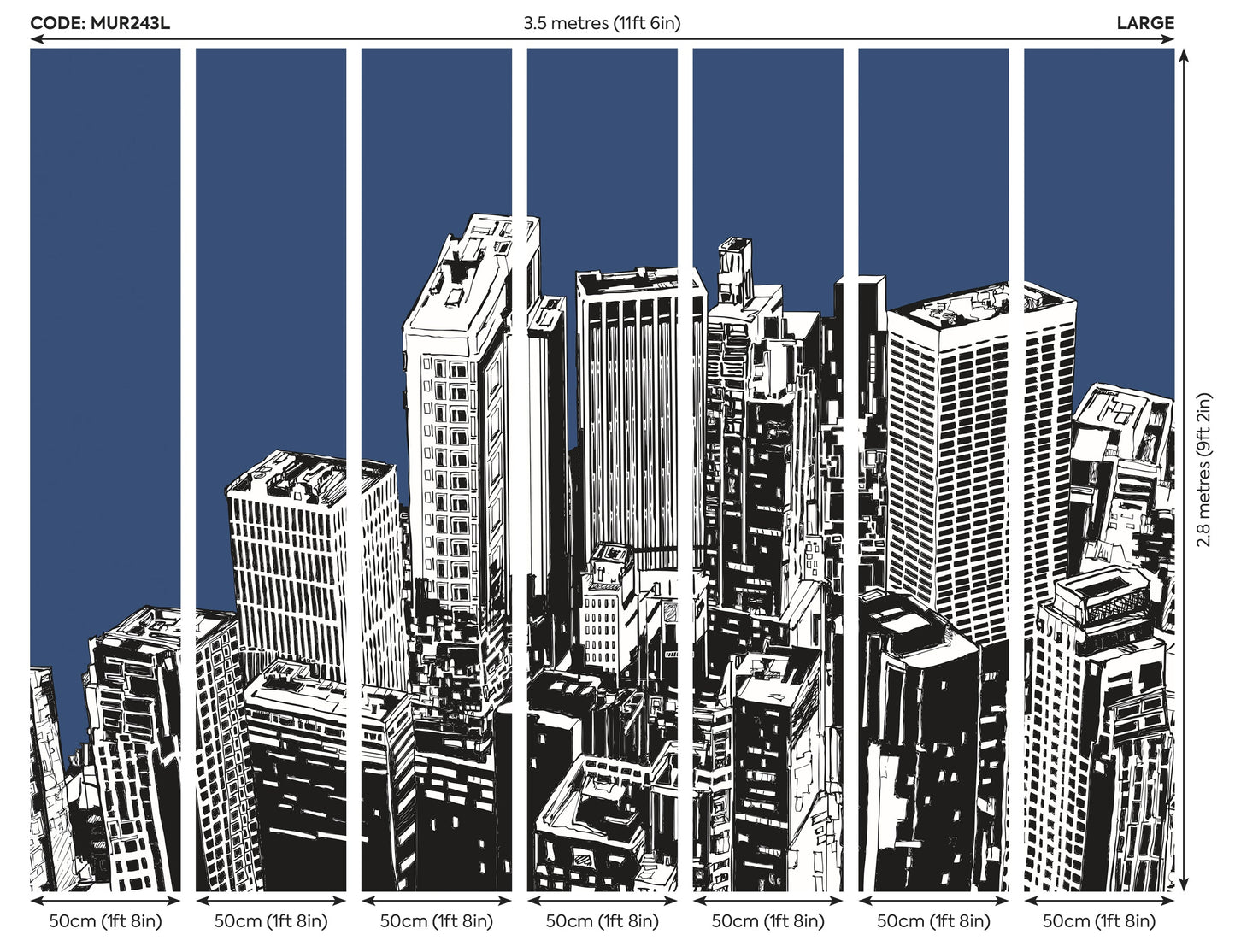 Origin Murals Urban City Skyscrapers Navy Blue 350cm X 280cm