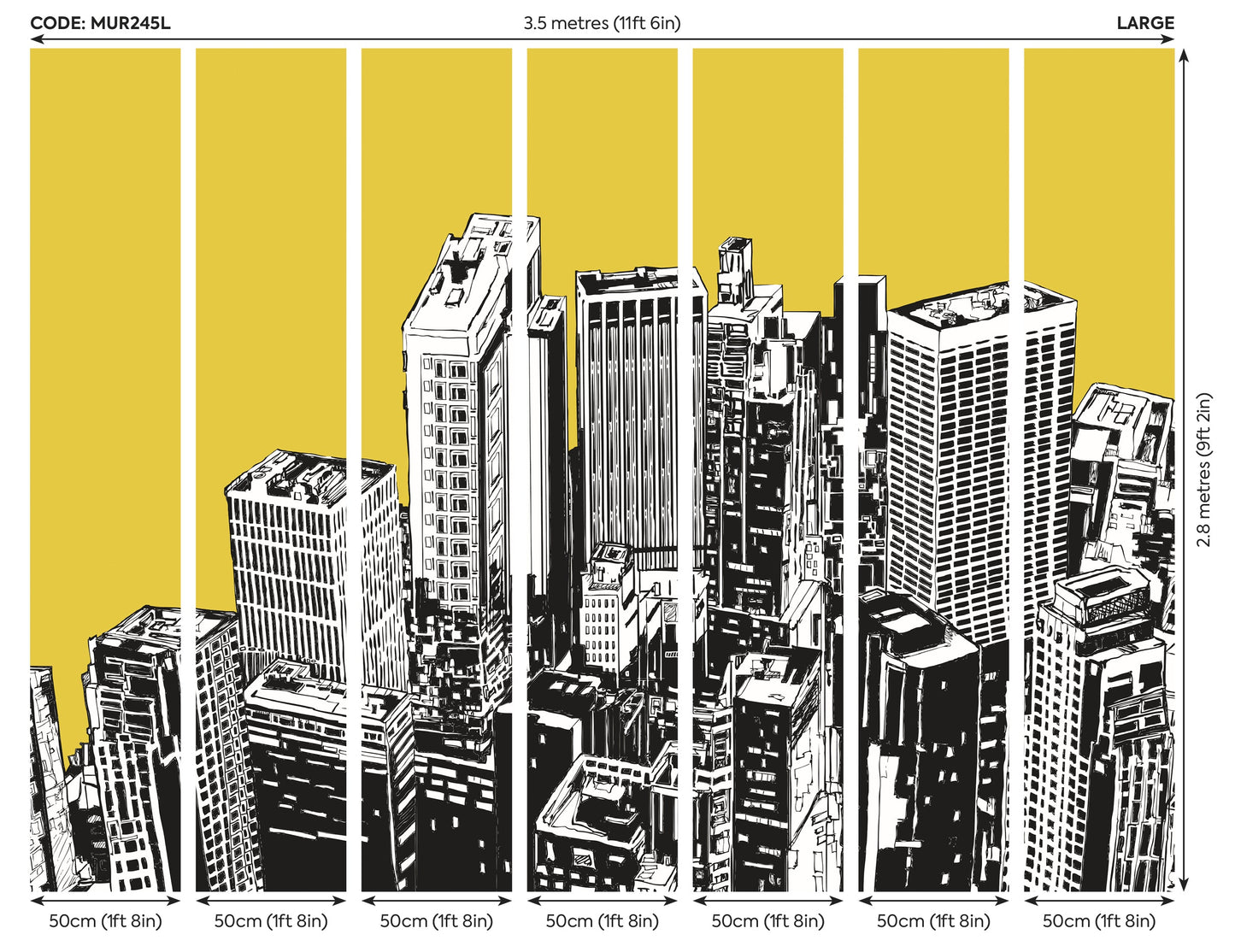 Origin Murals Urban City Skyscrapers Yellow Gold 350cm X 280cm