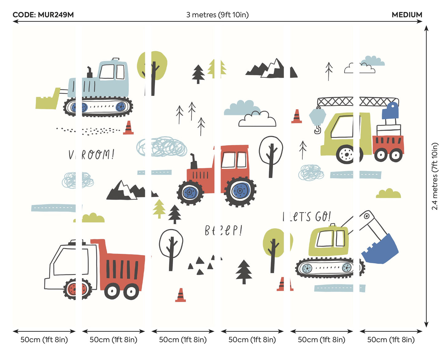 Origin Murals Tractors And Diggers Red 300cm X 240cm