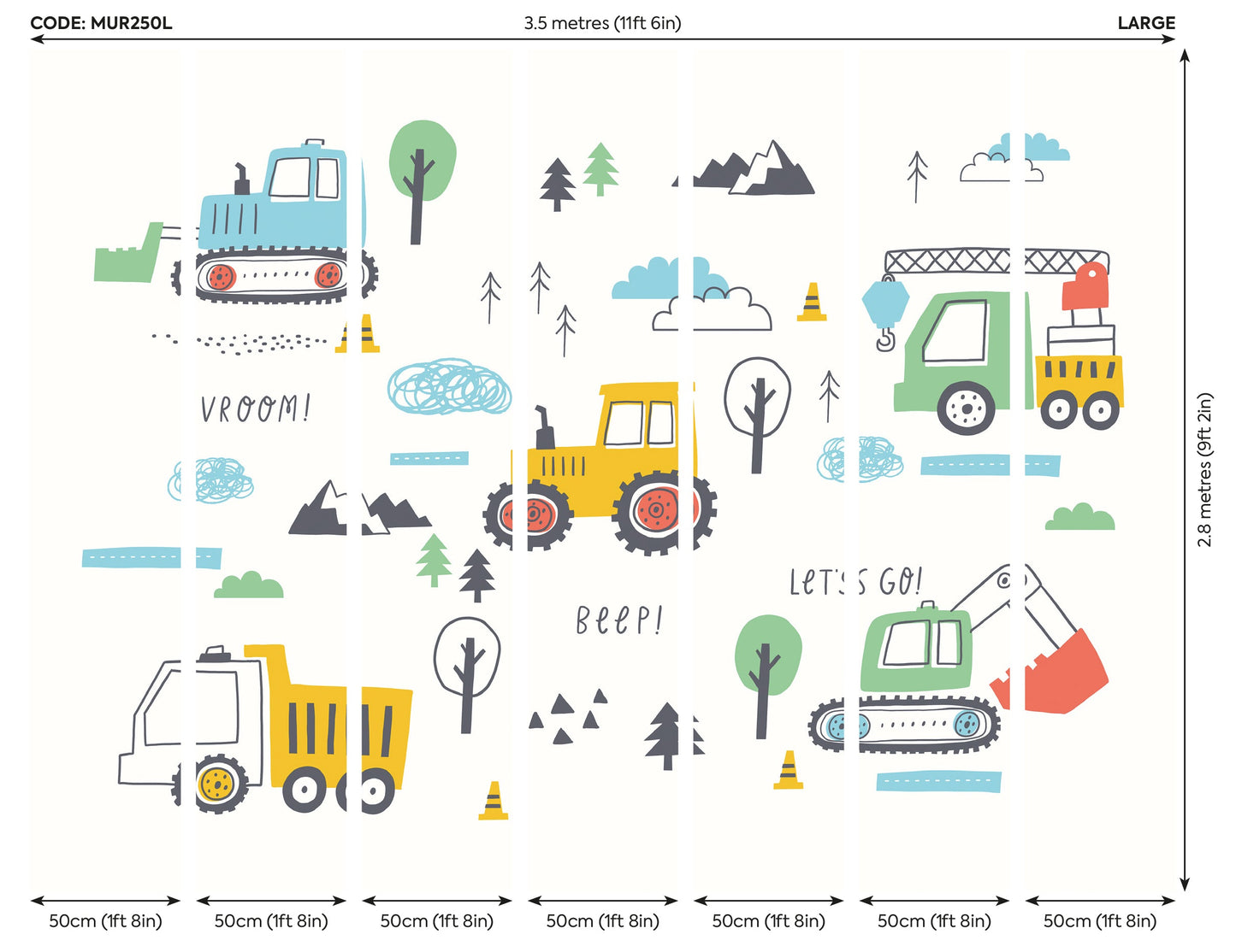 Origin Murals Tractors And Diggers Yellow Gold 350cm X 280cm