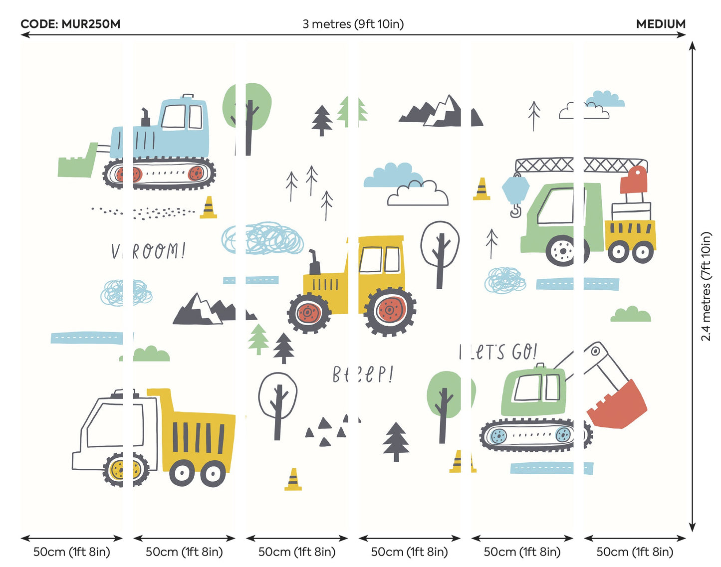 Origin Murals Tractors And Diggers Yellow Gold 300cm X 240cm