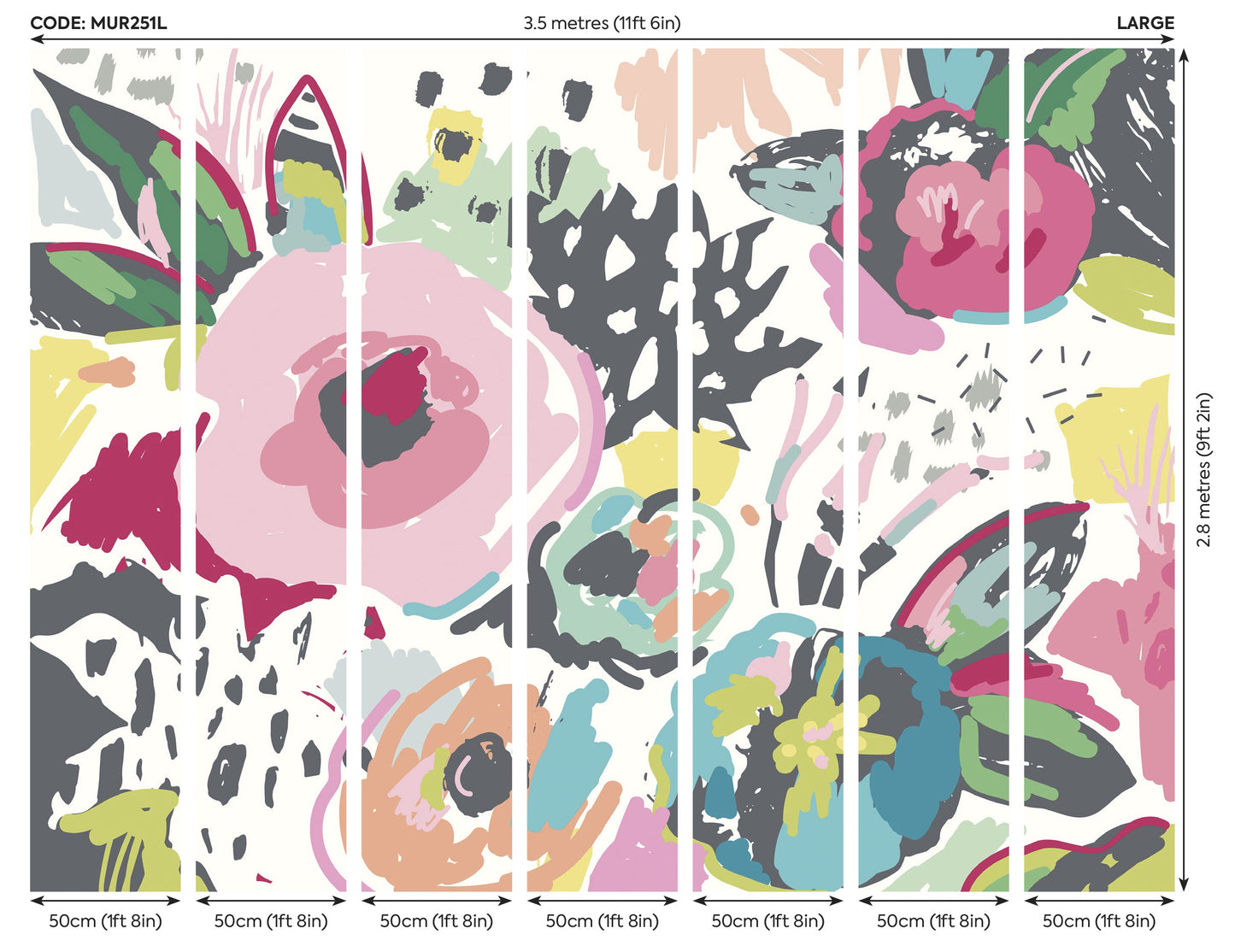 Origin Murals Abstract Floral Raspberry Pink 350cm X 280cm