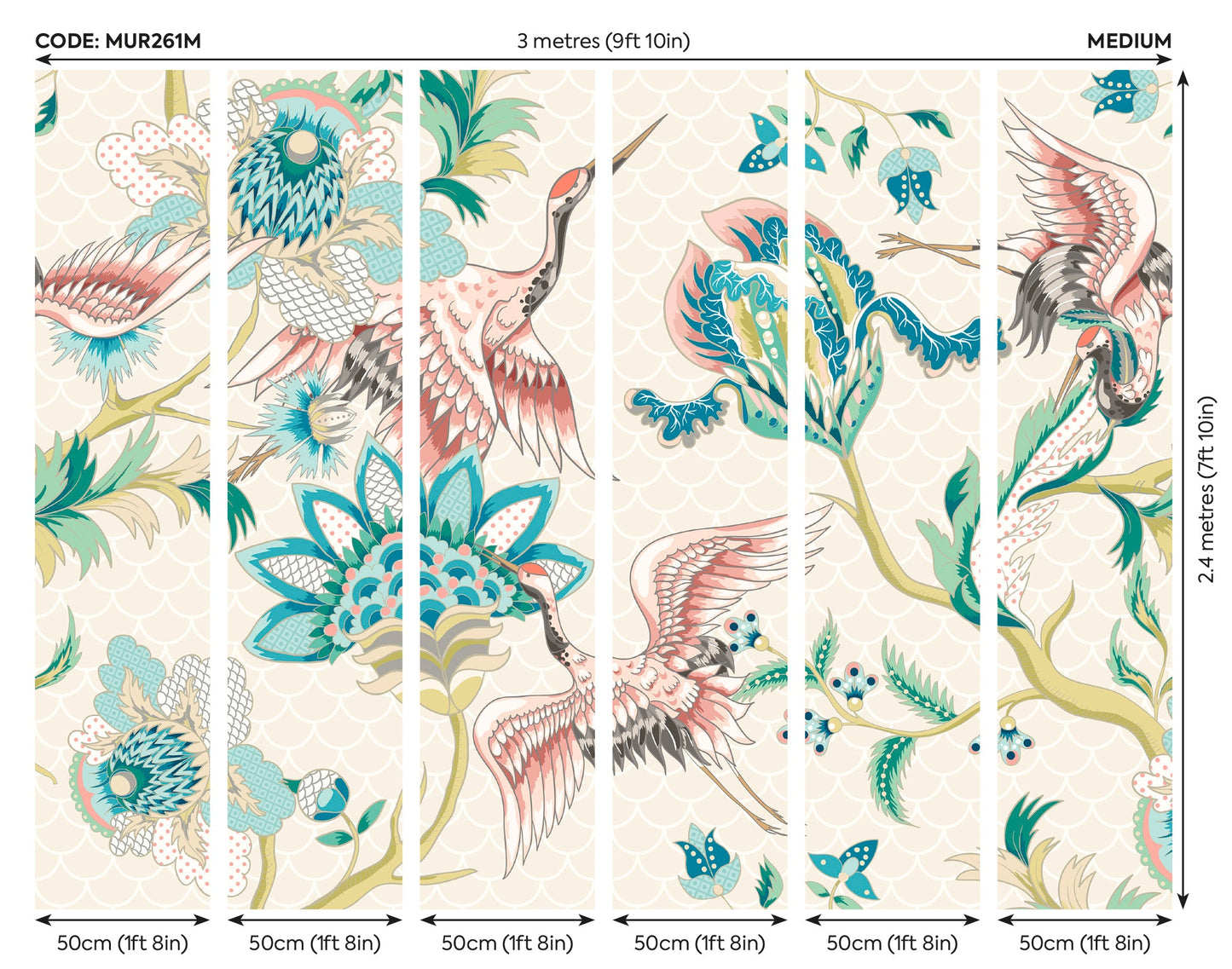 Origin Murals Cranes In Flight Cream 300cm X 240cm