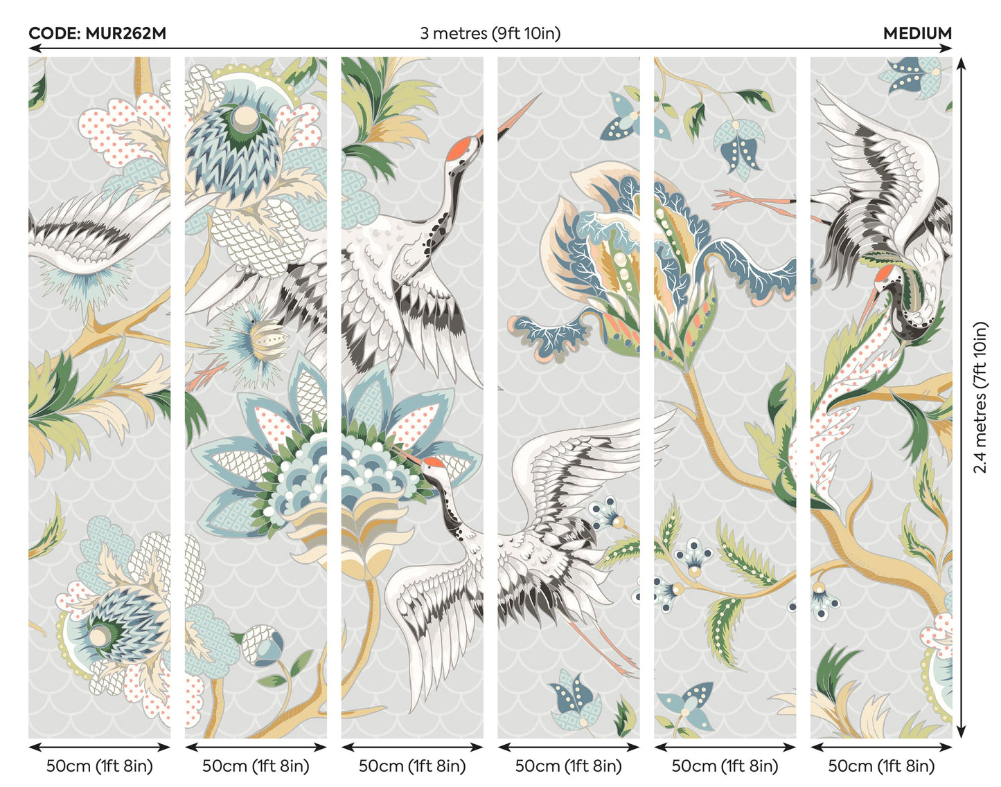 Origin Murals Cranes In Flight Grey 300cm X 240cm