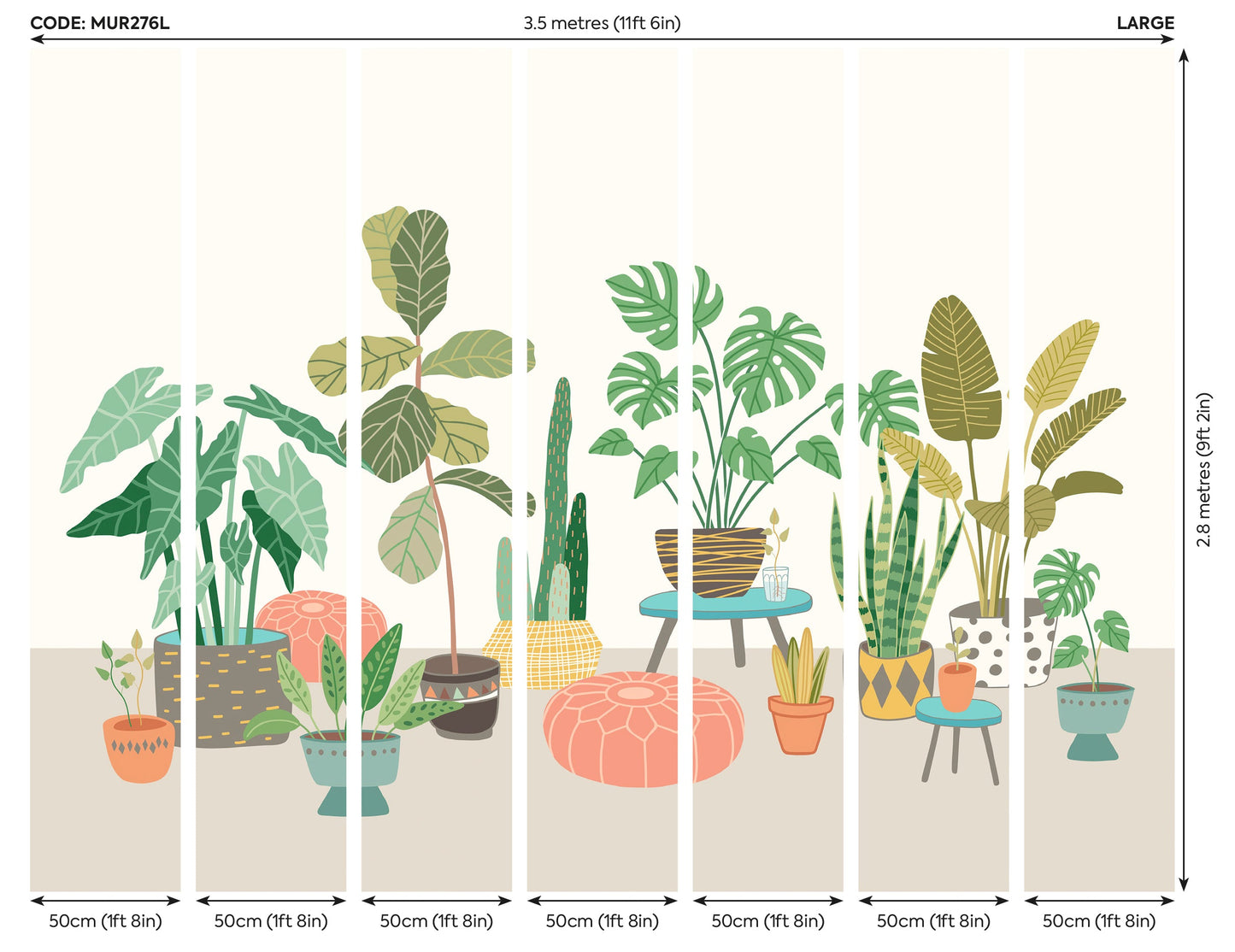 Origin Murals Houseplant Pots Grey 350cm X 280cm