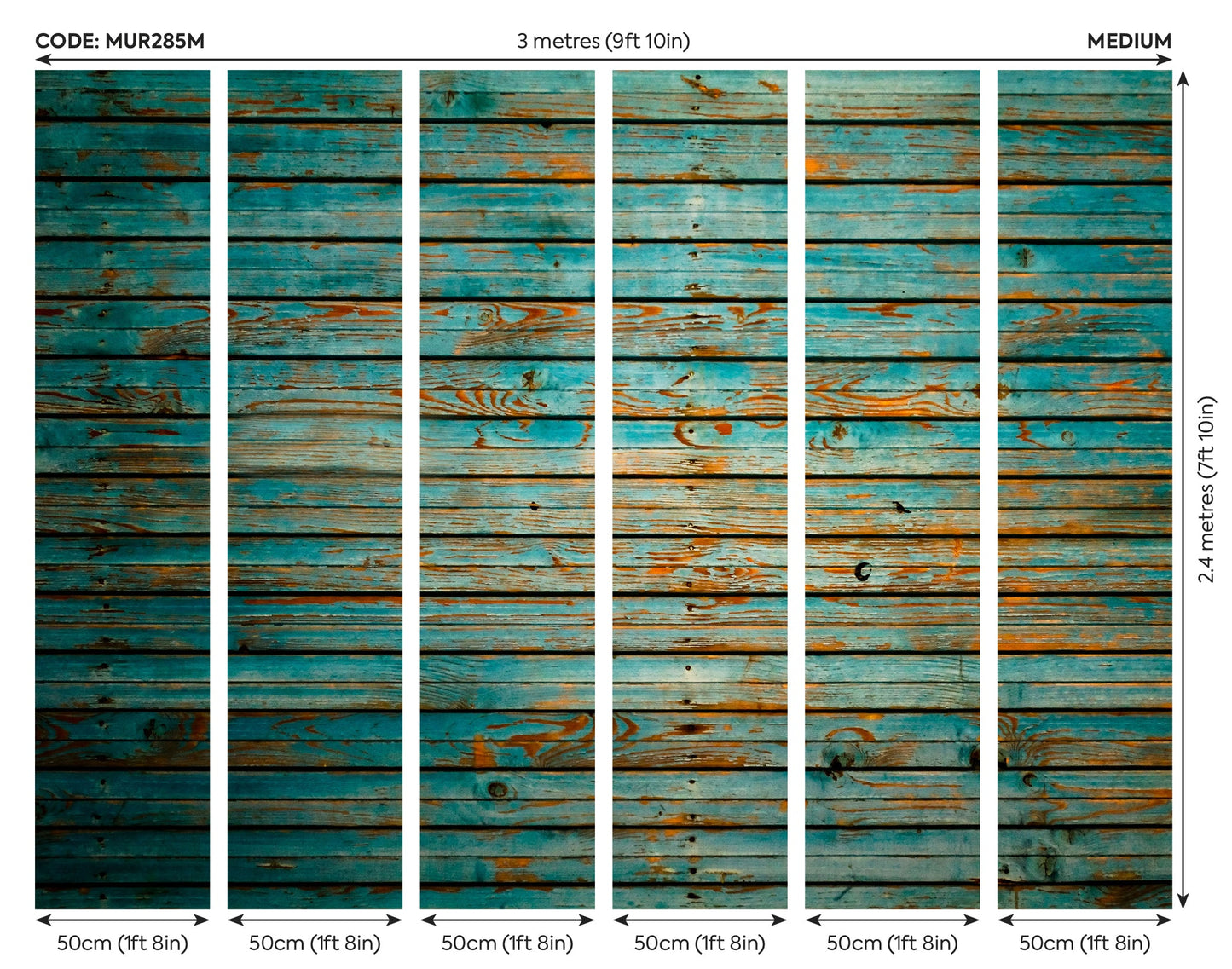 Origin Murals Rustic Wood Effect Blue 300cm X 240cm